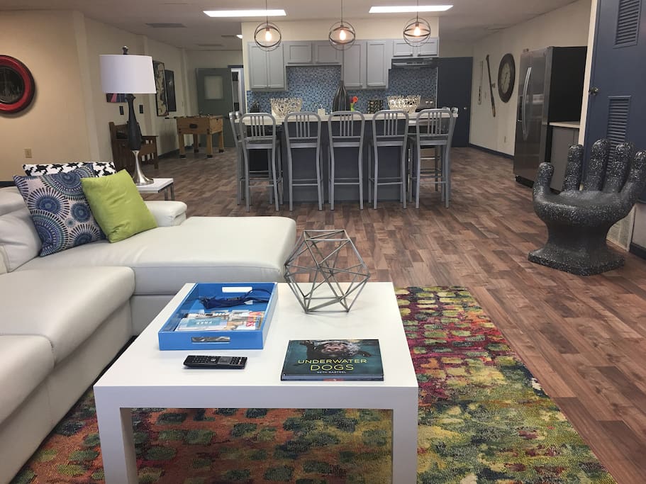 Large den/kitchen/dining room combo.
