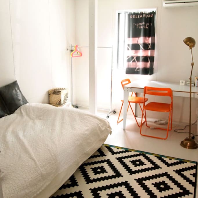 Double bed and table