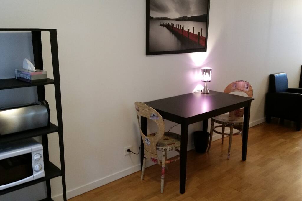 Bookcase and dining area