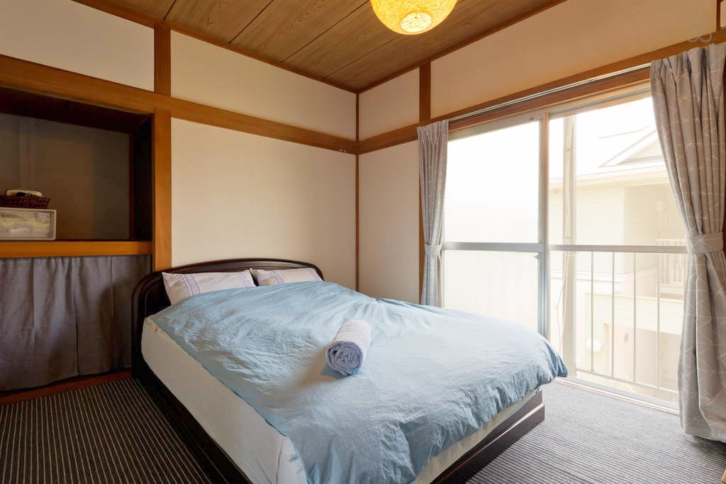 Double bed which fits two people.