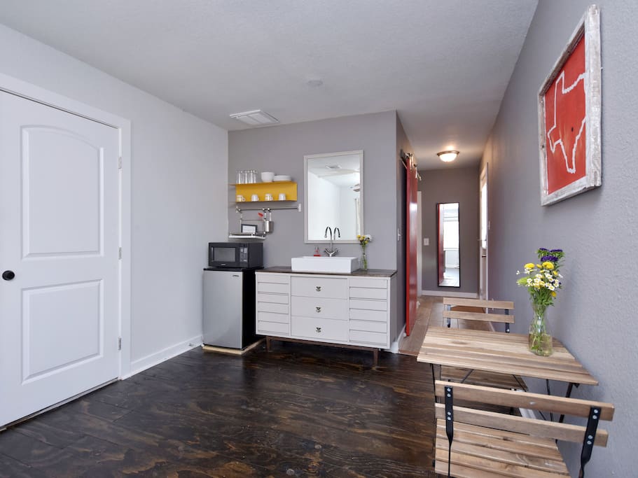 Living area with small kitchenette
