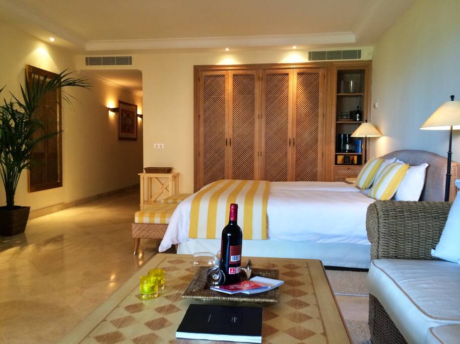 Spacious studio of 60 sqm is comfortable to accommodate a couple. Extra bed is available upon request