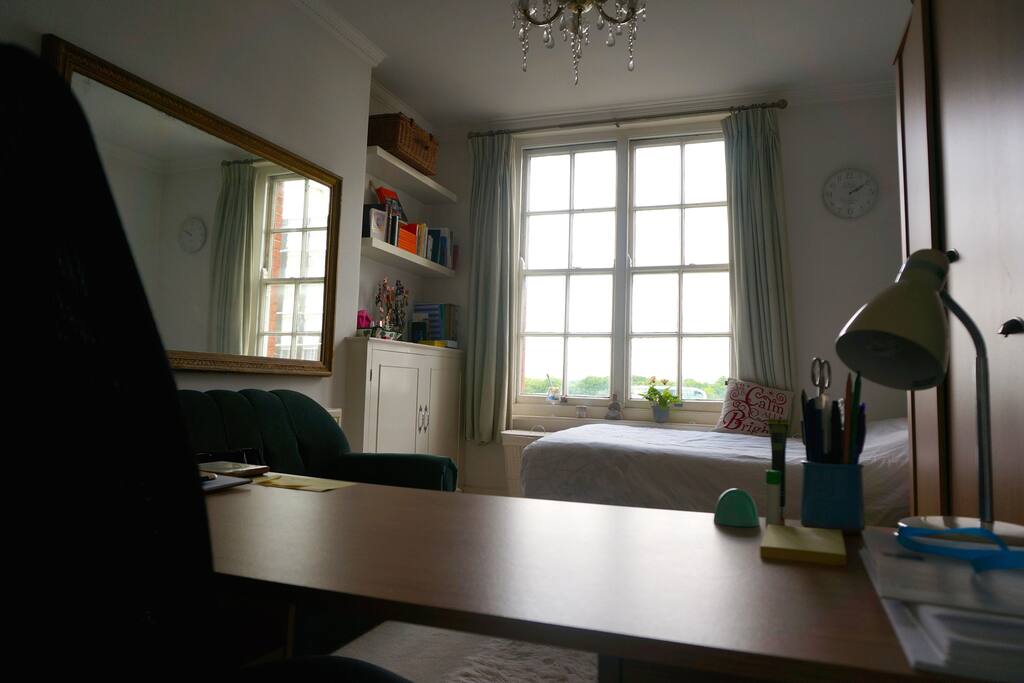 There is a desk to work from