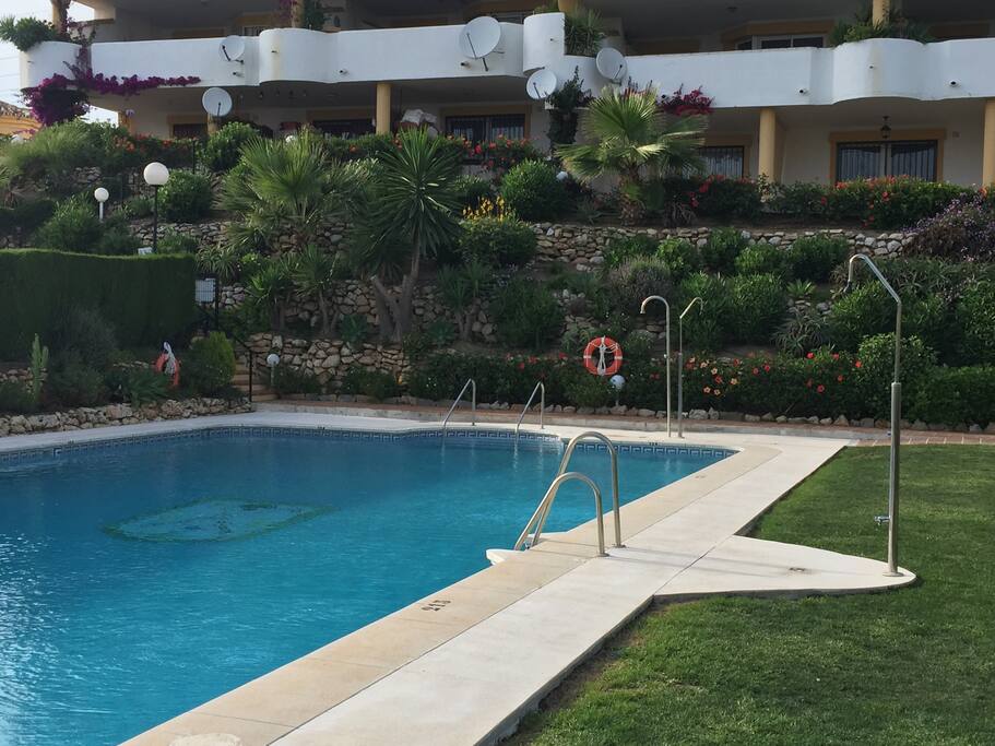 Large community pool, 20m x 10m, directly in front of the apartment