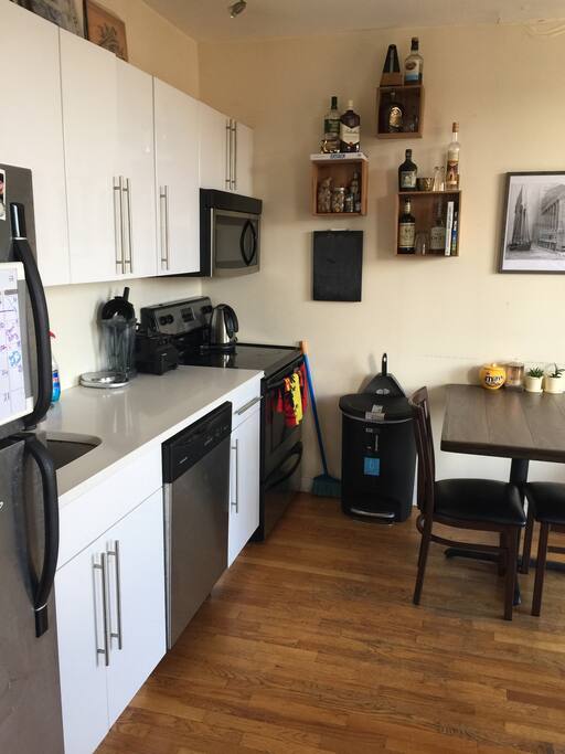 Kitchen includes oven, microwave, dishwasher, toaster, kettle and fridge. There’s also spices and other condiments available for use.