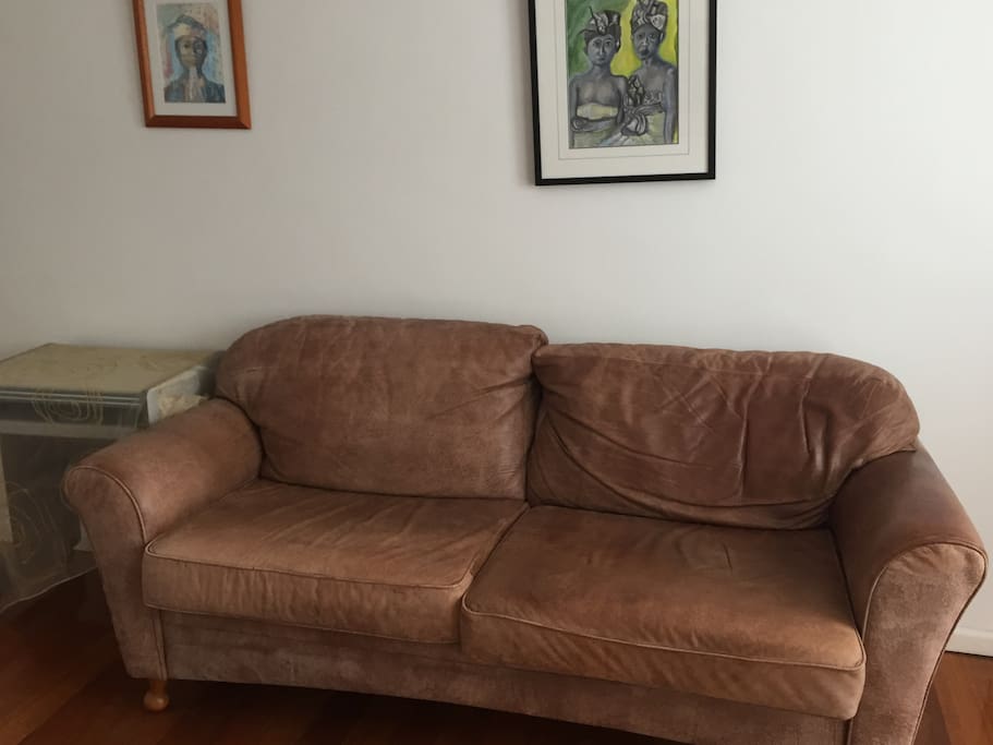 The living room has a nice comfortable sofa.