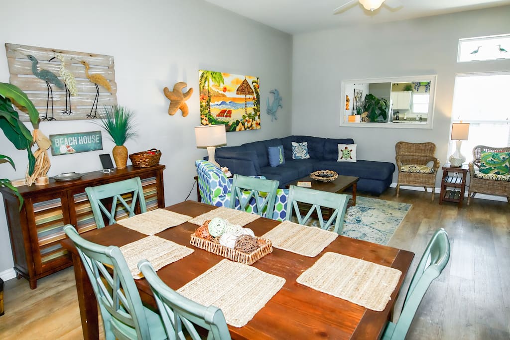The open-concept living and dining areas make conversation easy.