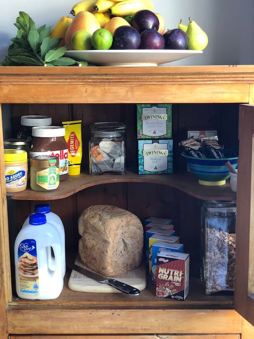 Your breakfast awaits - the ‘AirBnB’ cupboard is stocked with cereal, home made bread, tea, pancake mix, Nutella, Vegemite and a variety of other goodies to put you on the right path for the day. Butter & milk in the fridge.