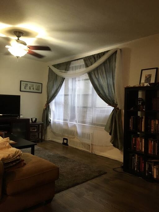 This window faces south, in addition the the north facing and east facing windows in the bedroom.