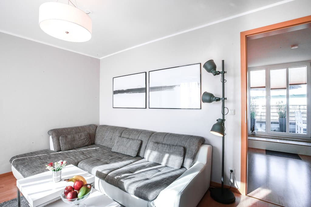 Big couch which can be pulled out to have a big sleeping place