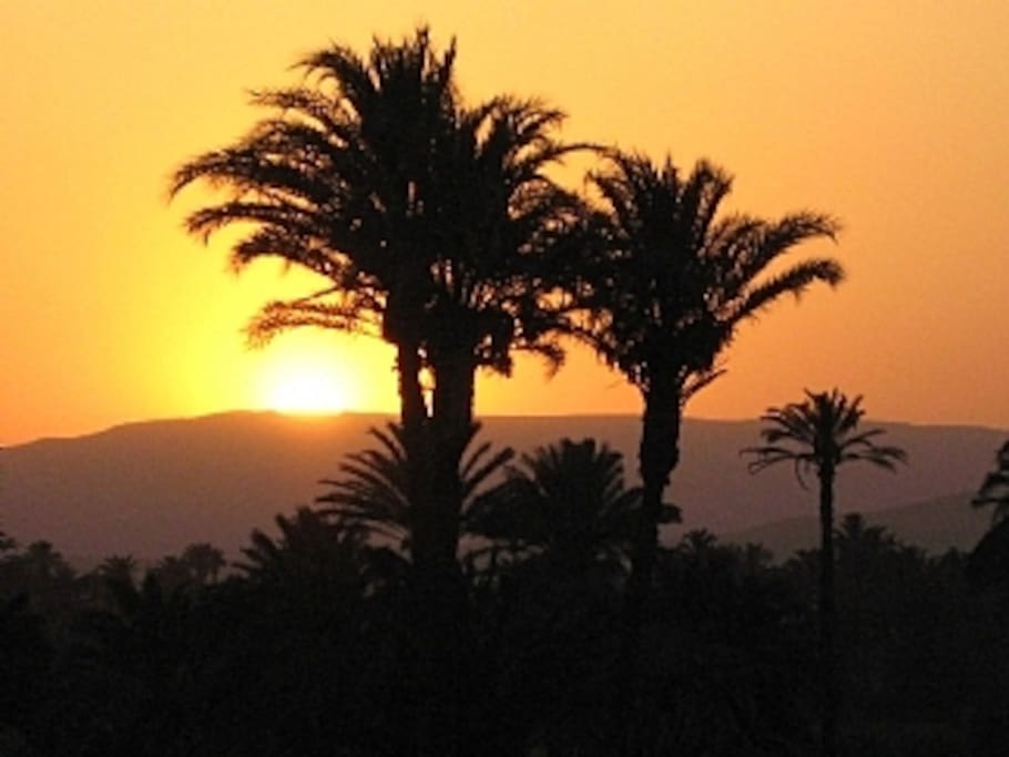 Sunset over the Theban hills (view from the roof terrace, facing away from the Nile).