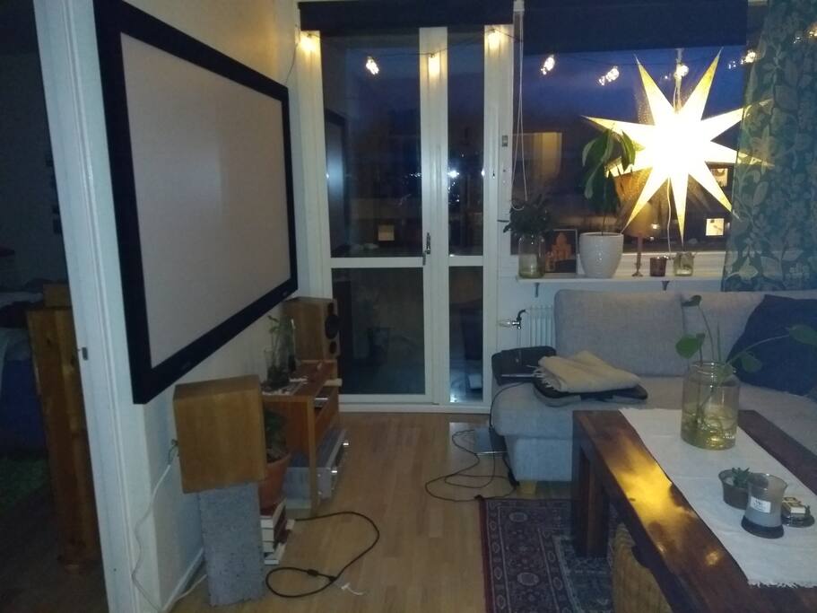Projector for movies. 1 extra sleeping space (sofa)