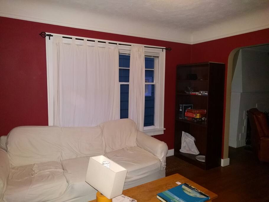 This photo shows one of the couches and tables. This is where I eat as well.