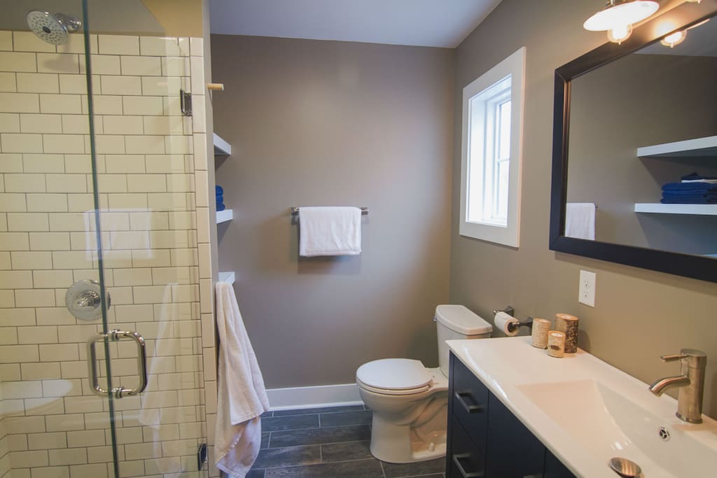 Brand new bathroom with heated floors.