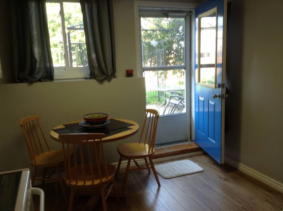 Your own patio outside entrance with table, chairs & BBQ.