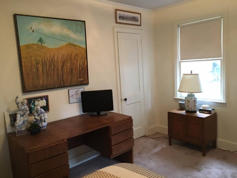 Private bedroom, queen size bed, tv, desk, closet and wifi.