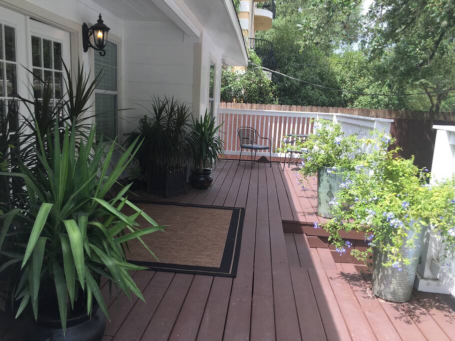 Front deck under a massive oak tree