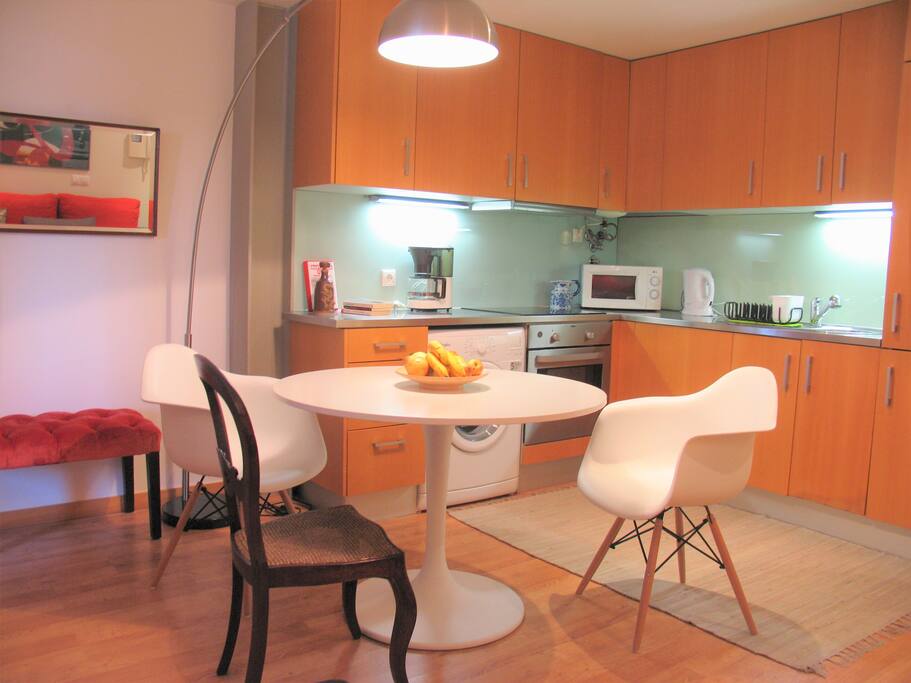 Living and dining room with open kitchen