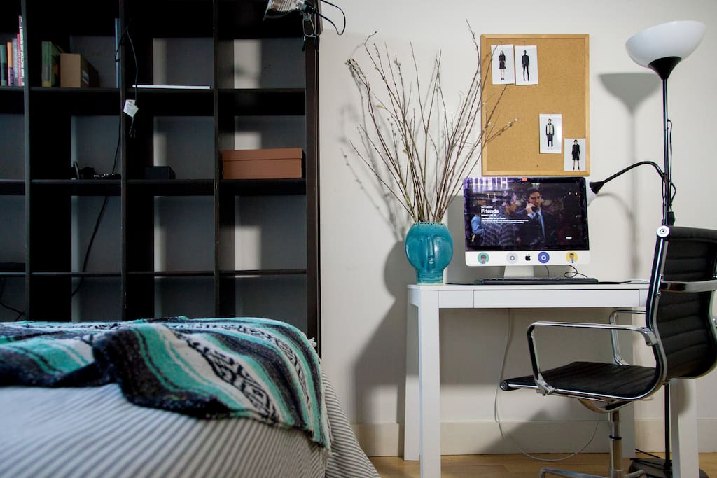 The bedroom, "workspace"