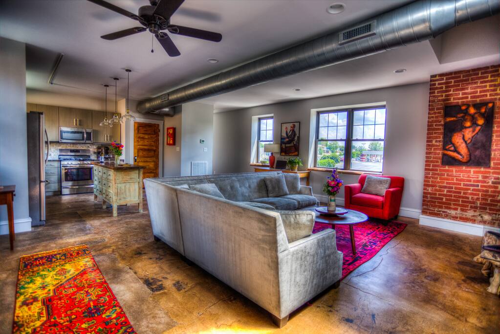 Living room with large screen TV