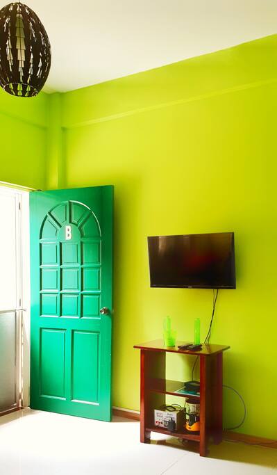 LIVING ROOM WITH HDTV AND SKY CABLE CONNECTION