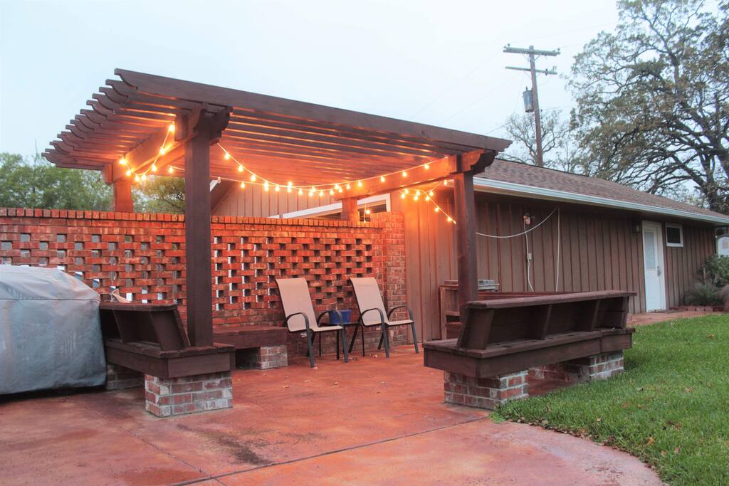 Lights on in the Pergola area.