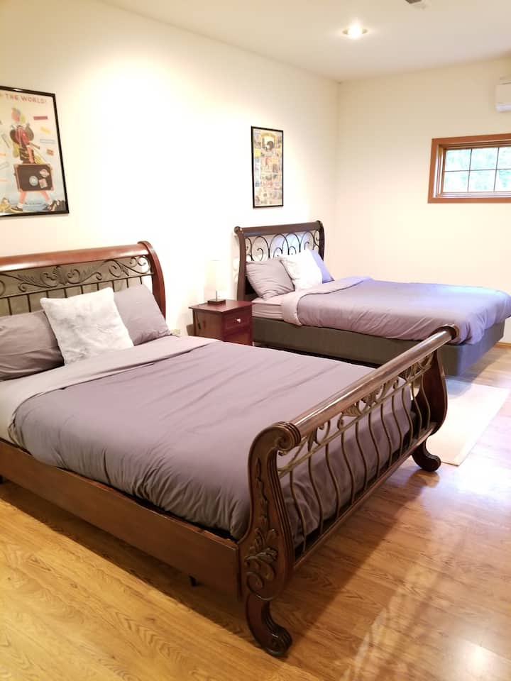 Two queen beds on main level