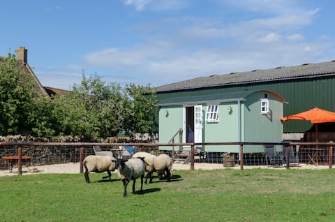 Shepherd's hut on Cotswold Farm near Castle Combe