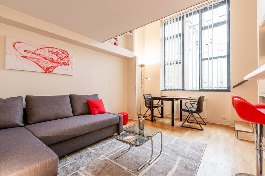 Living-room with convertible sofa for two people
