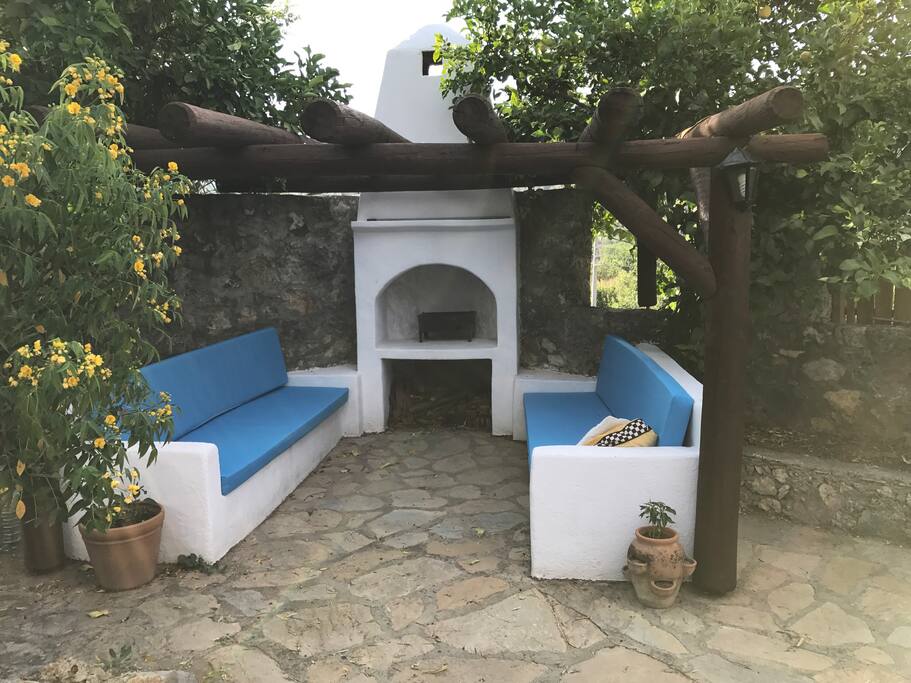 At the court yard where you can relax and read or barbique..