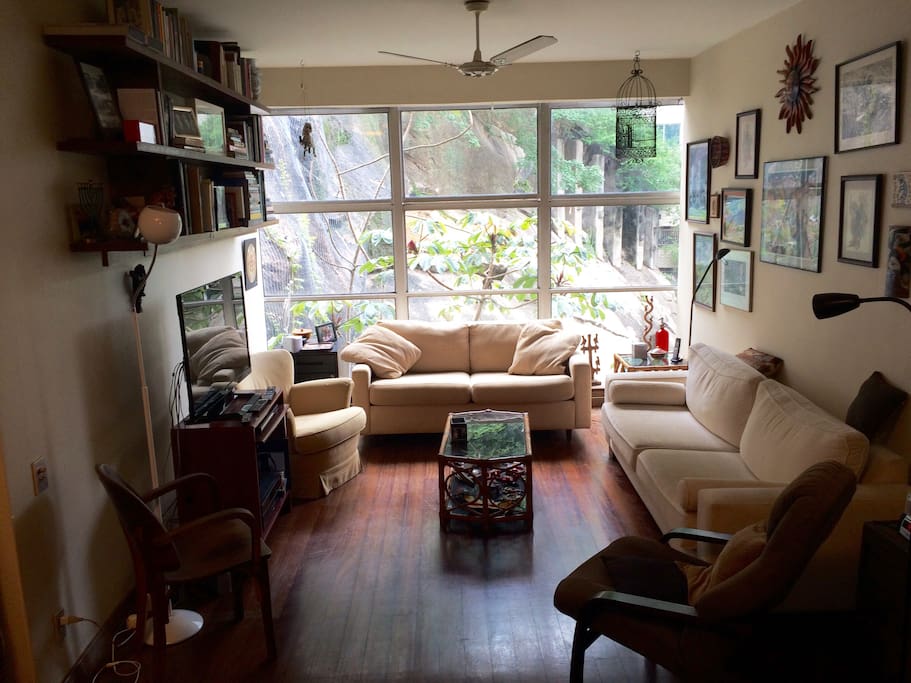 Living room with sofa-bed, facing mountain