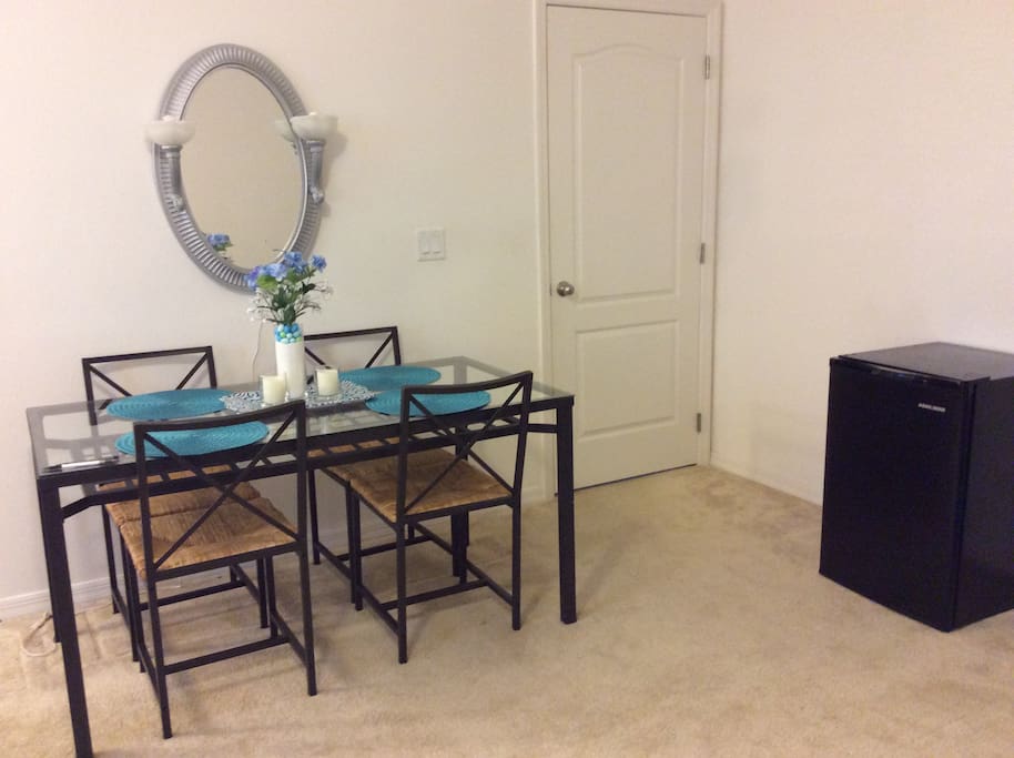 This table is in the very spacious room