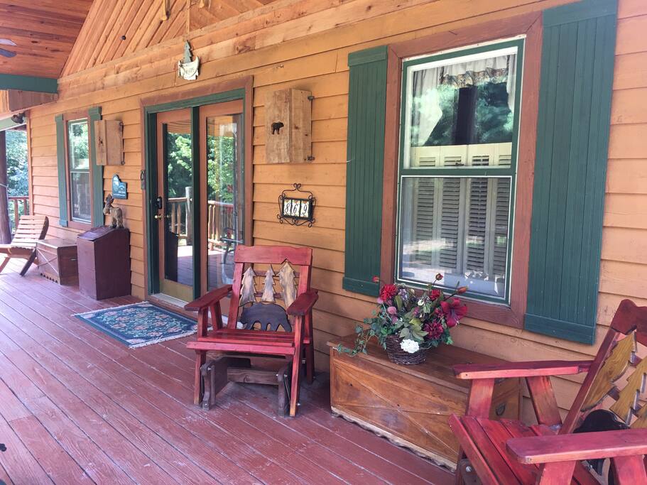 Wrap-around covered porch with fans provides lots of seating areas