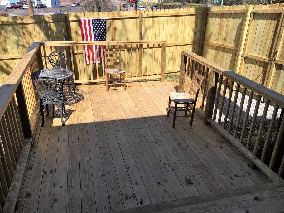 Private deck at entrance.