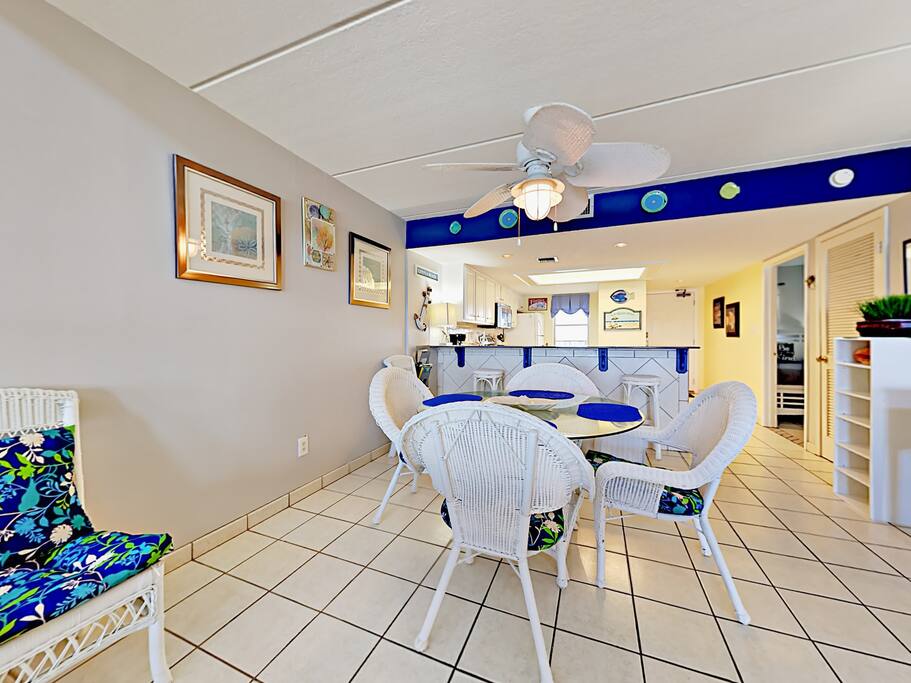 The open floor plan allows easy conversation between rooms.