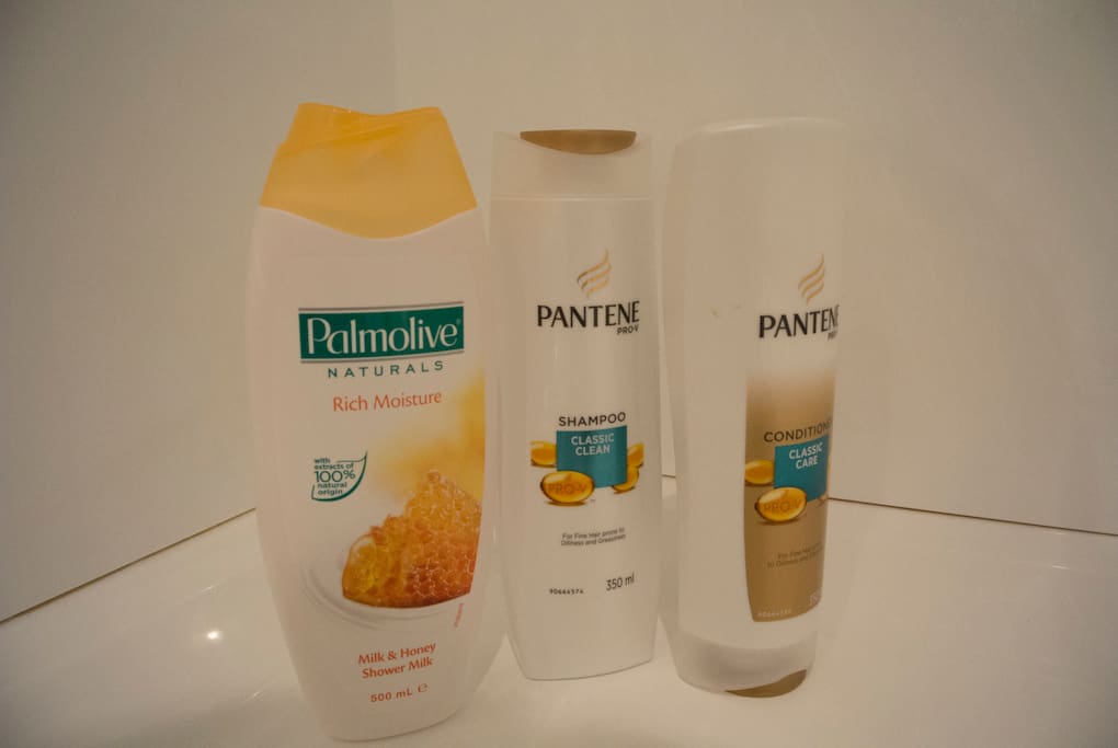 No need for shampoos, conditioners and body wash, all provided