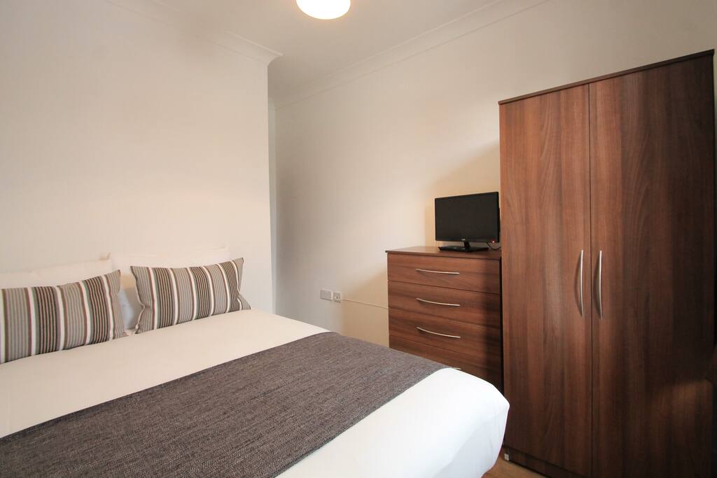Plenty of storage space and a flat screen TV