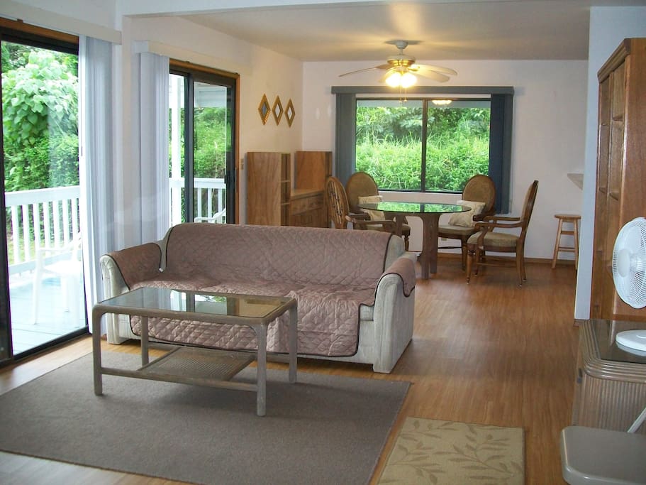 Living room opens to a deck