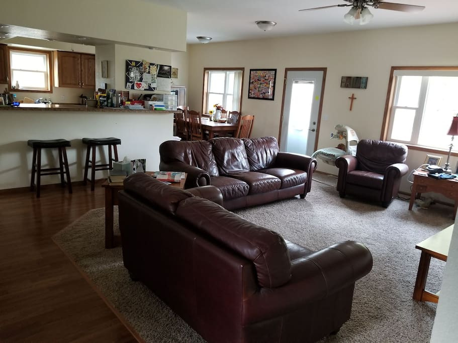 Living room, dining room, and kitchen. Available for you to share!