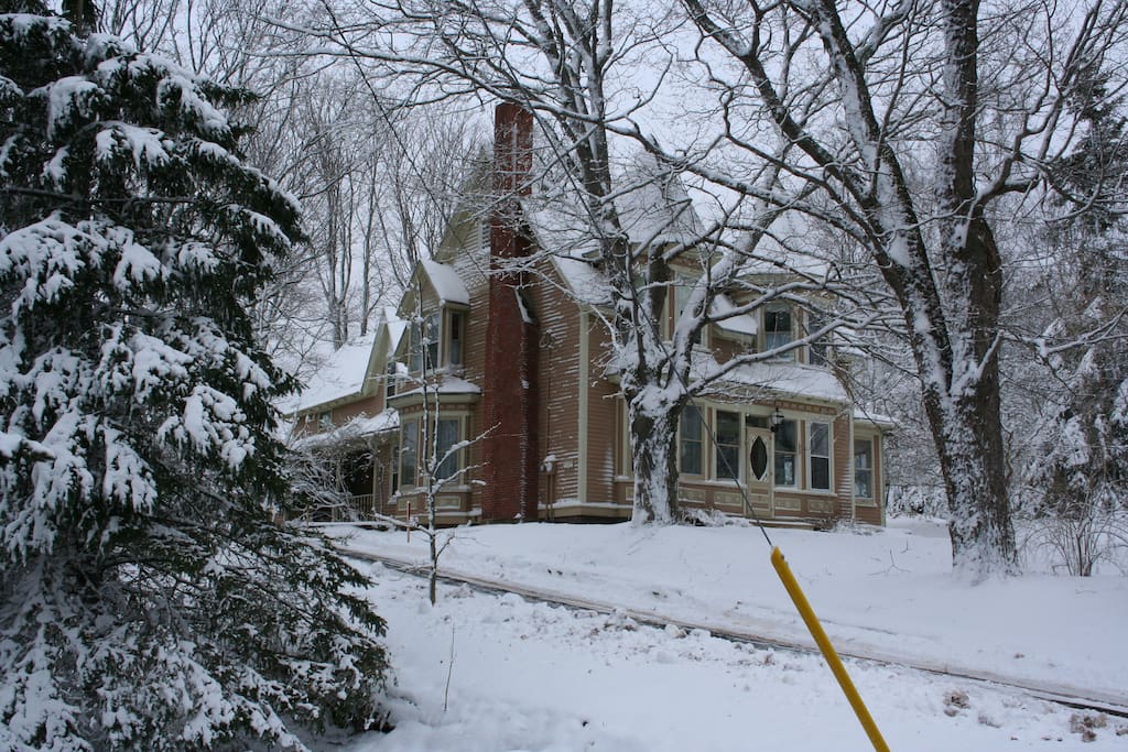 Our Victorian home, winter scene.