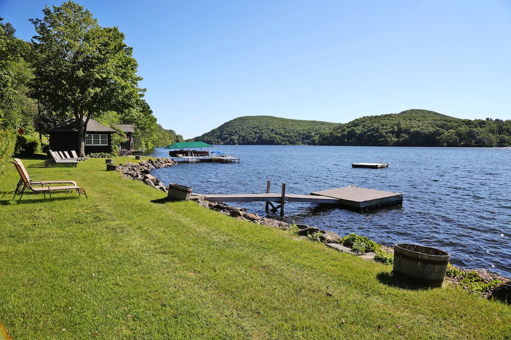 Situated on Lake Waramaug, this home offers access to a dock and boathouse!