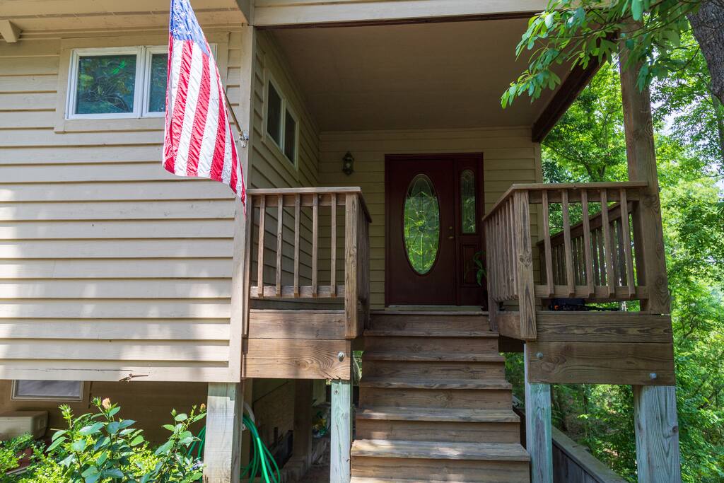 Just a handful of steps to climb to access the main entrance of your new getaway from home!
