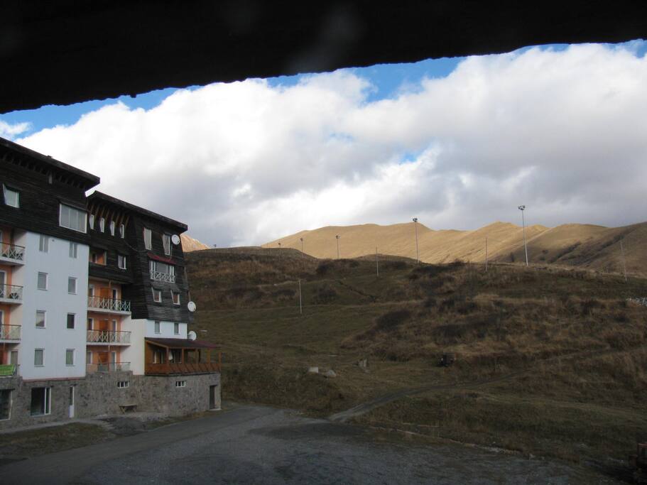 View from the studio balcony, overlooking the ski hill.