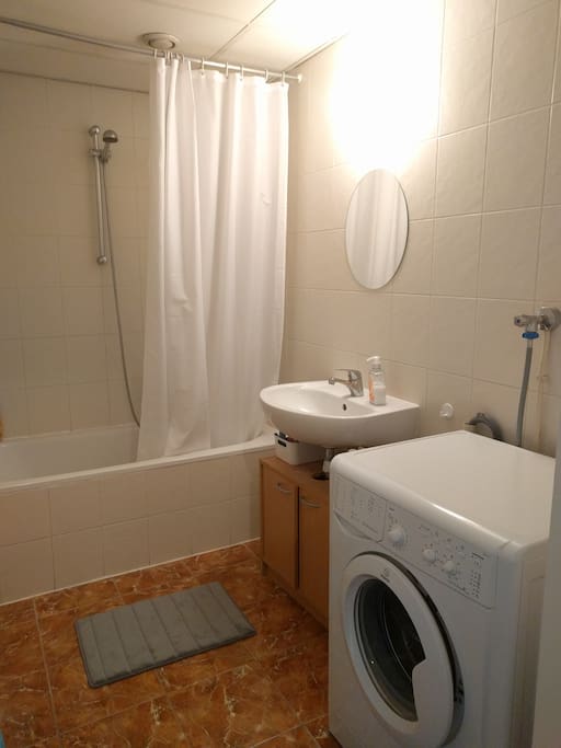 Clean and newly built bathroom with bathtub