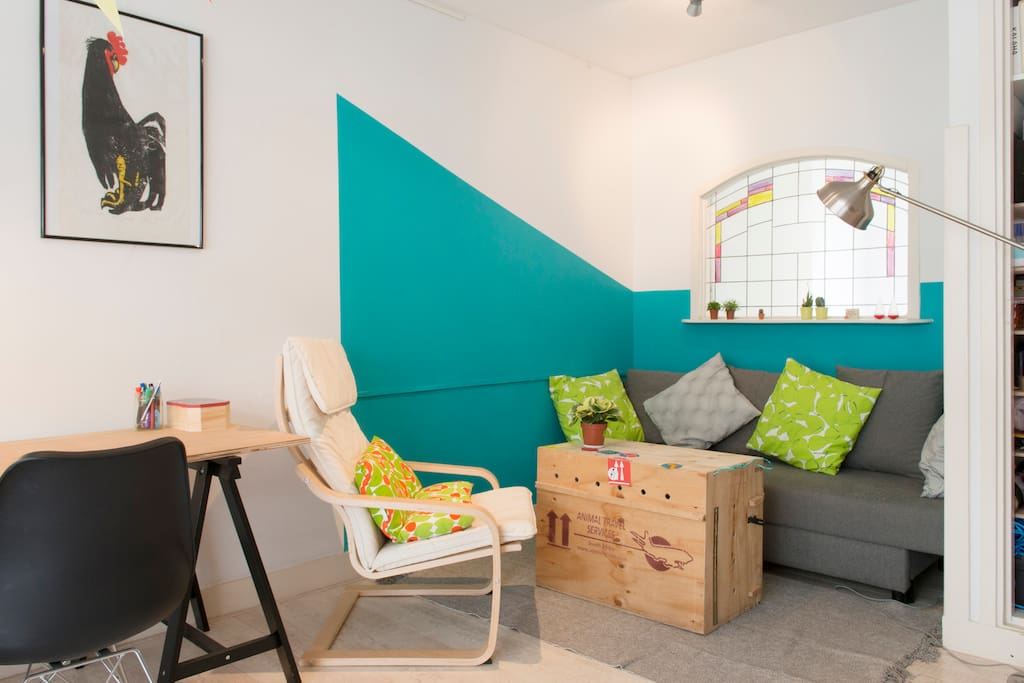 Spacious living room with 2 tables, you can comfortably work or eat (or both!)