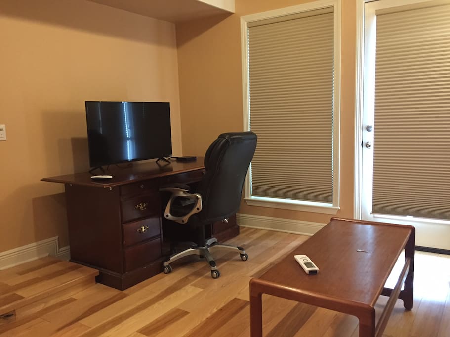 Desk with a big TV