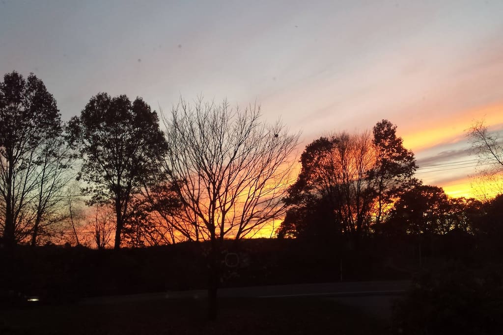Sunset view from bedroom window in early November