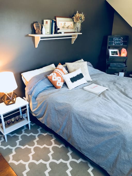 Memory foam queen mattress. Extra blankets and pillows available if needed.