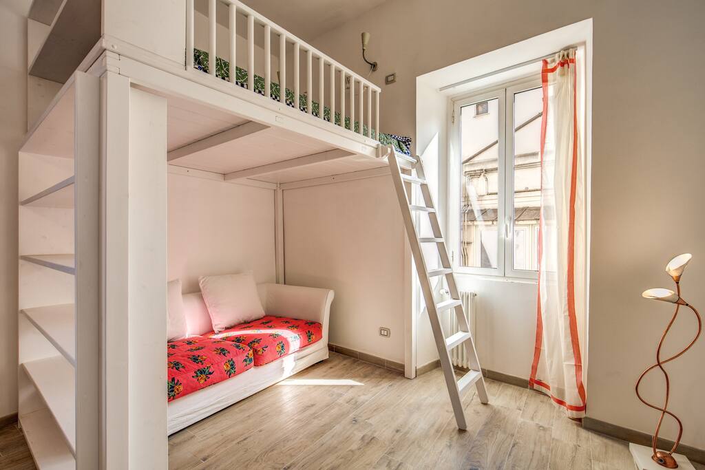 Double sofa bed with double bed up the stairs