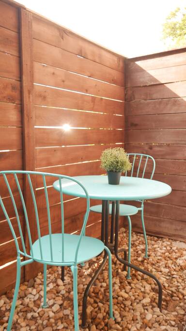 Enjoy morning coffee in your private patio.